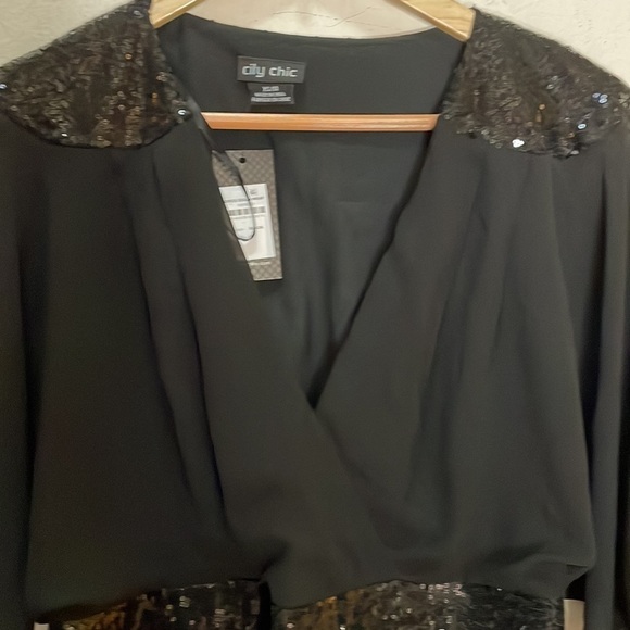 CITY CHIC Sequin Wrap Dress - Black Size 14 NWT - Picture 8 of 13